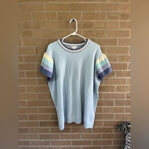 Chic Soul Blue Sweater with Striped Collar